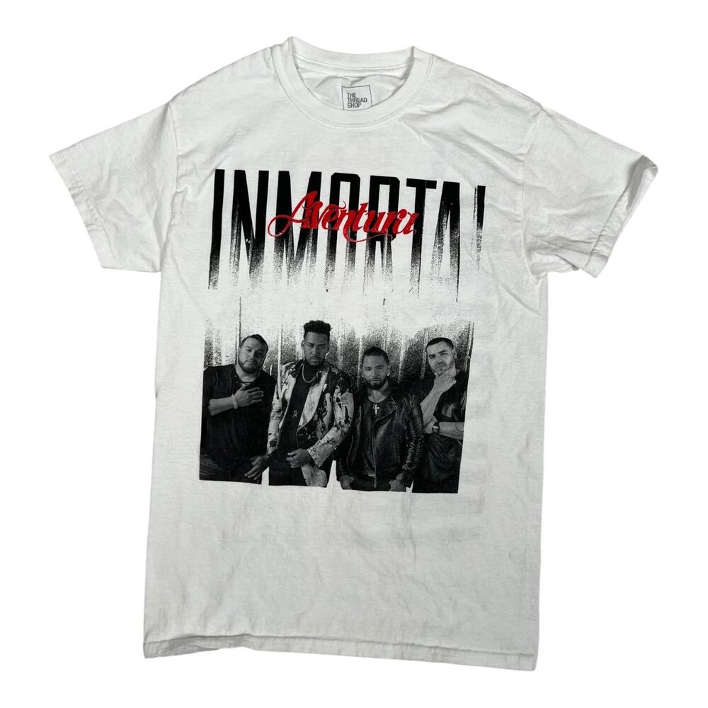 Aventura Inmortal On Tour T-Shirt Mens Small White Band Graphic Tee Concert
